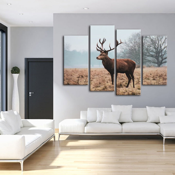 4 Piece Regal Deer in the Plains - Canvas Wall Art Painting | Bowlift