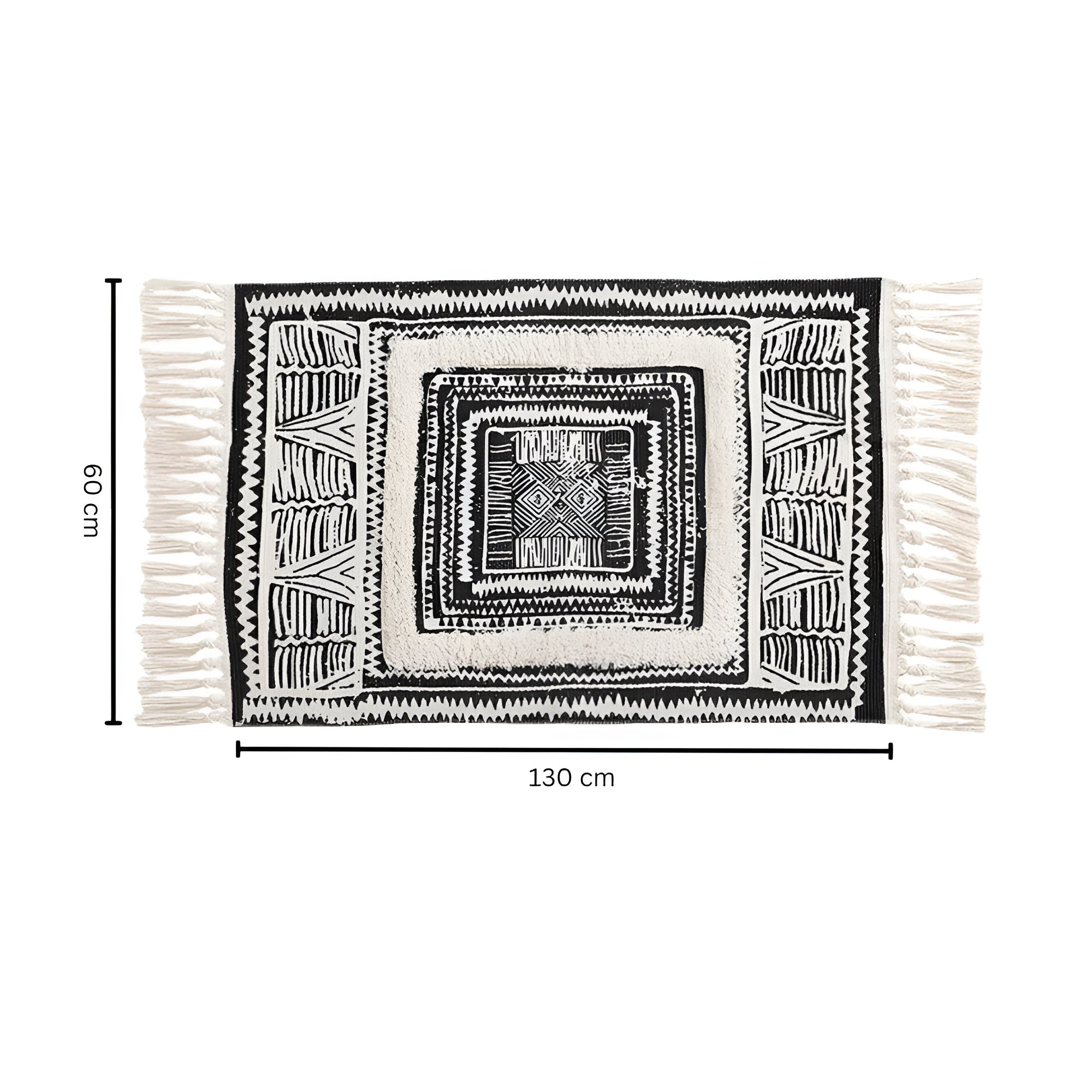 BowLift | Black and White Geometric Tassel Floor Mat