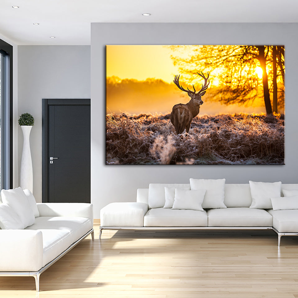 Winter Deer at Dawn - Canvas Wall Art Painting | Bowlift