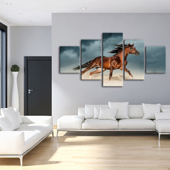5 Piece Brown Horse in Desert - Canvas Wall Art Painting | Bowlift