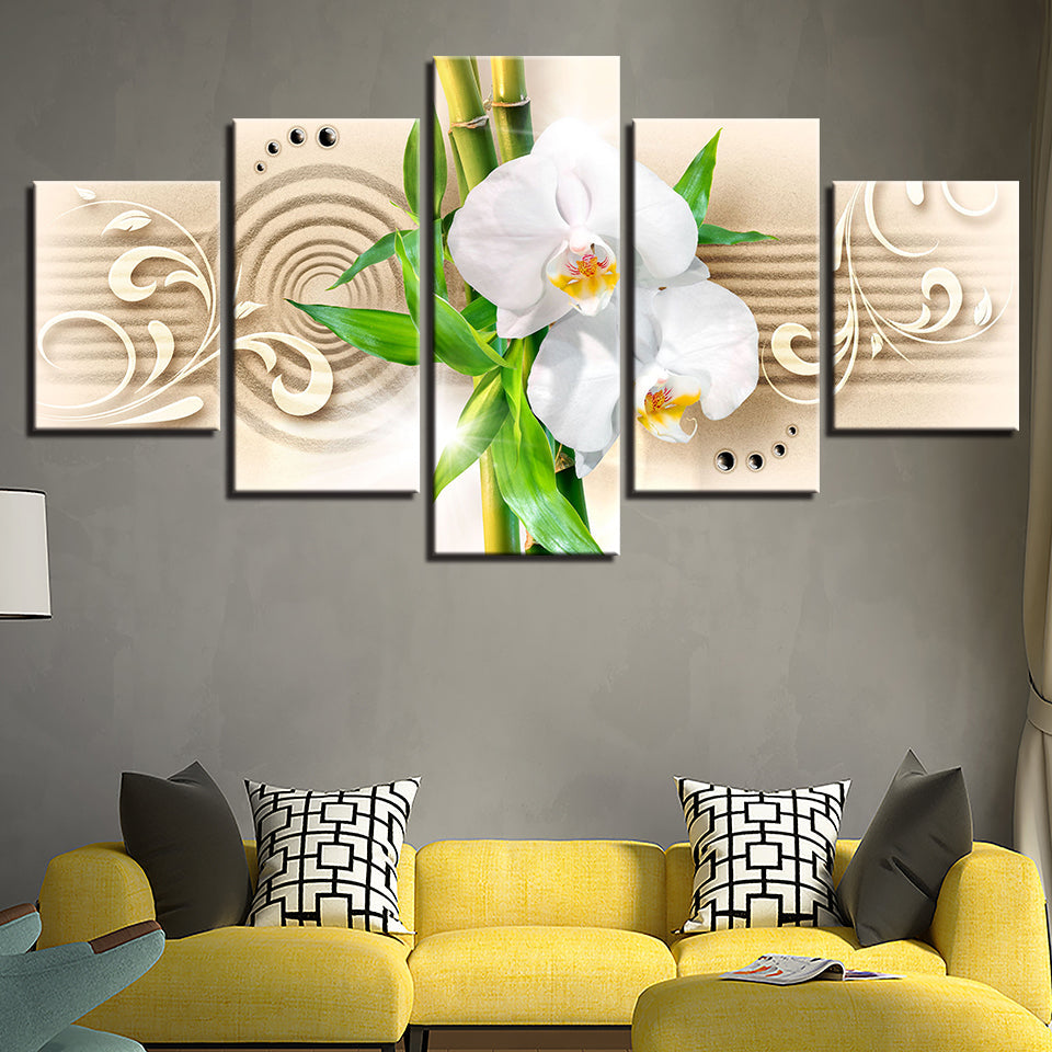 Tranquil White Orchids 5 Piece - Canvas Wall Art Painting | Bowlift