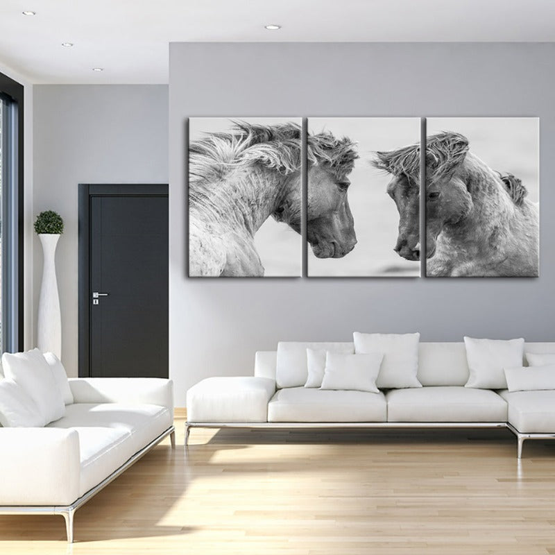 Two White Horses-Canvas Wall Art Painting 3 Pieces | Bowlift