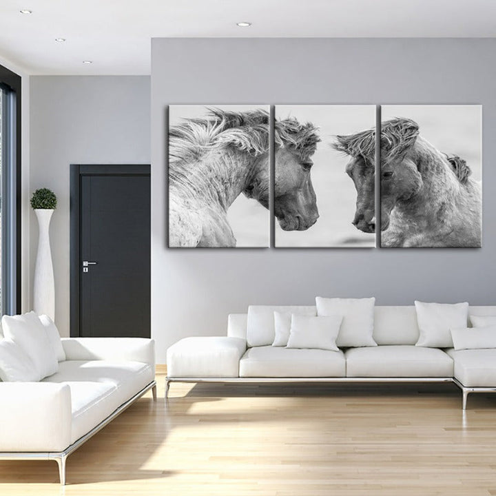 Two White Horses-Canvas Wall Art Painting 3 Pieces | Bowlift