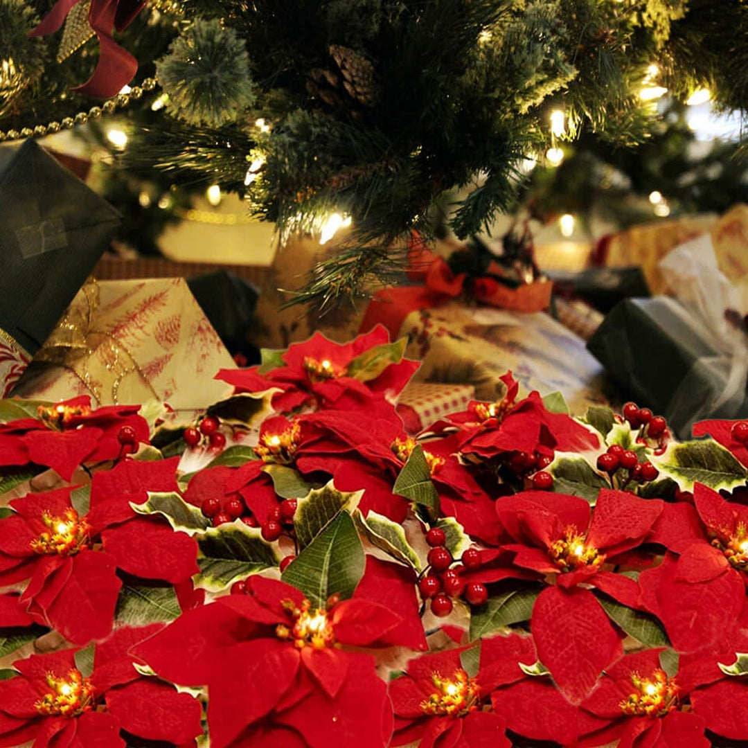 BowLift | Christmas Red Flower Fruit Faux Velvet Flower LED String Lights