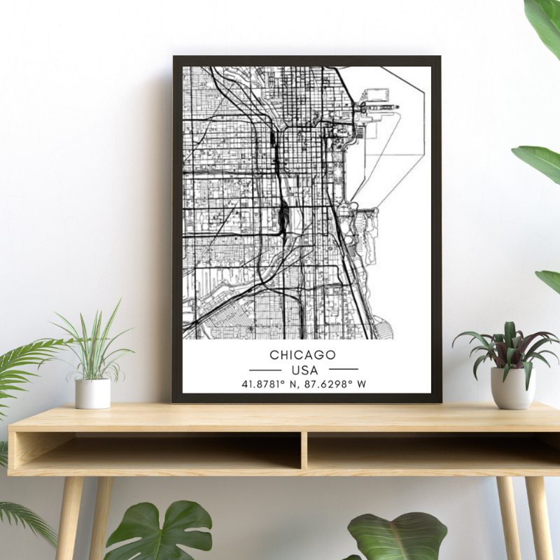 Chicago City Map-Canvas Wall Art Painting | Bowlift