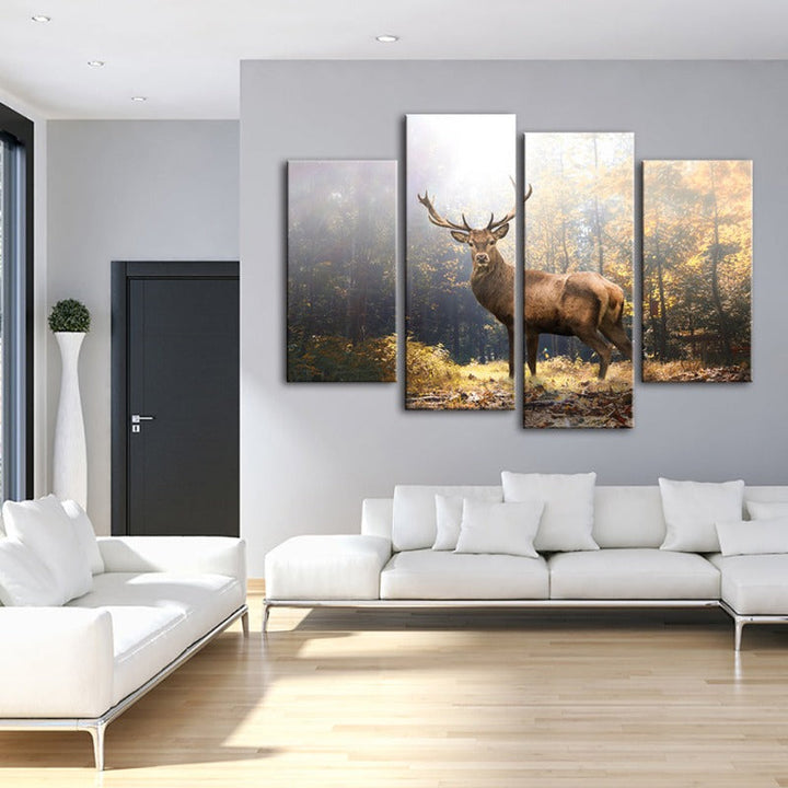 4 Piece Majestic Deer in the Woods - Canvas Wall Art Painting | Bowlift