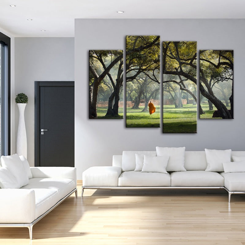 4 Piece Peaceful Monk Walking - Canvas Wall Art Painting | Bowlift