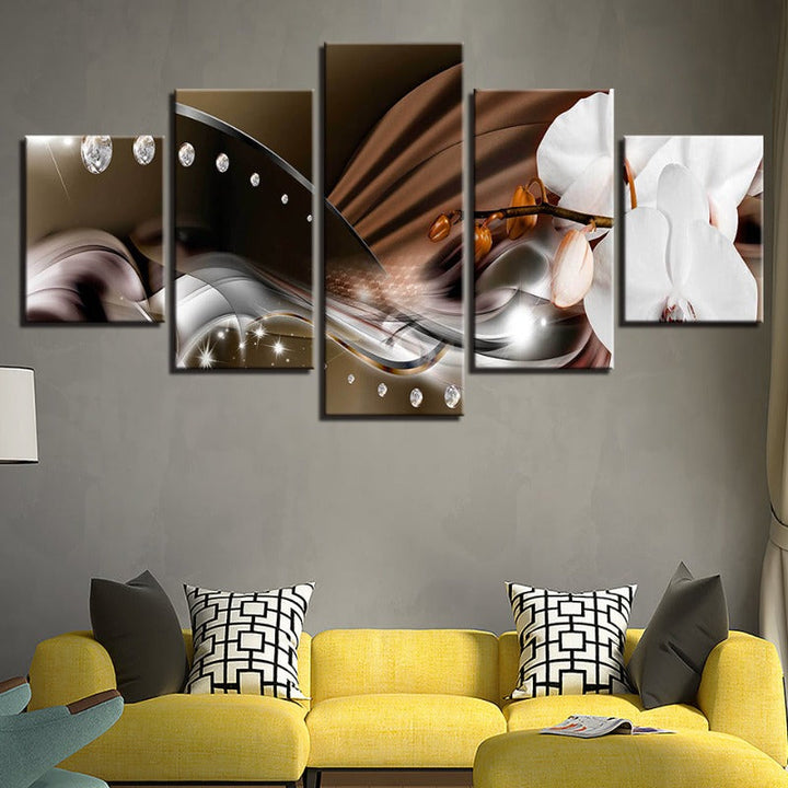 5 Piece Metallic Background Close Up Flower - Canvas Wall Art Painting | Bowlift