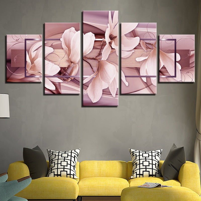 5 Piece Light Pink Flower - Canvas Wall Art Painting | Bowlift