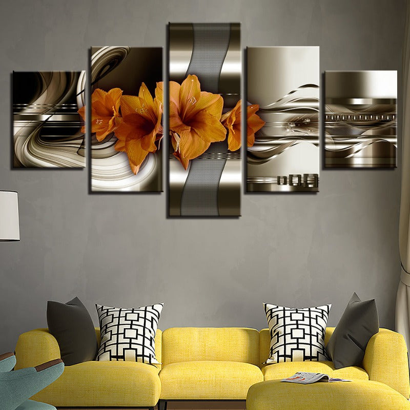 5 Piece Brown Undertone Yellow Flower - Canvas Wall Art Painting | Bowlift