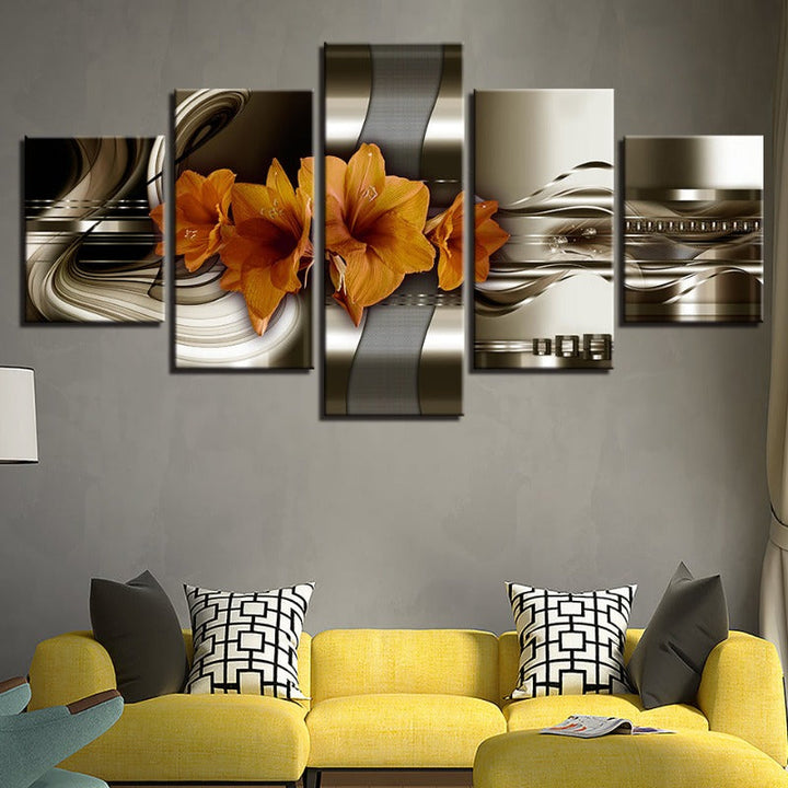 5 Piece Brown Undertone Yellow Flower - Canvas Wall Art Painting | Bowlift