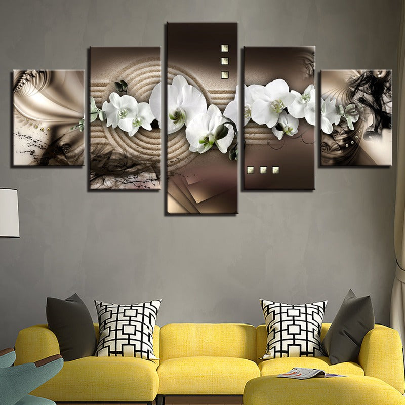 5 Piece Abstract White Flower - Canvas Wall Art Painting | Bowlift