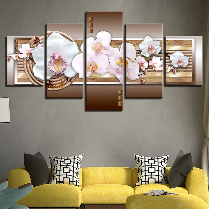 5 Piece Metallic Background White Flower - Canvas Wall Art Painting | Bowlift