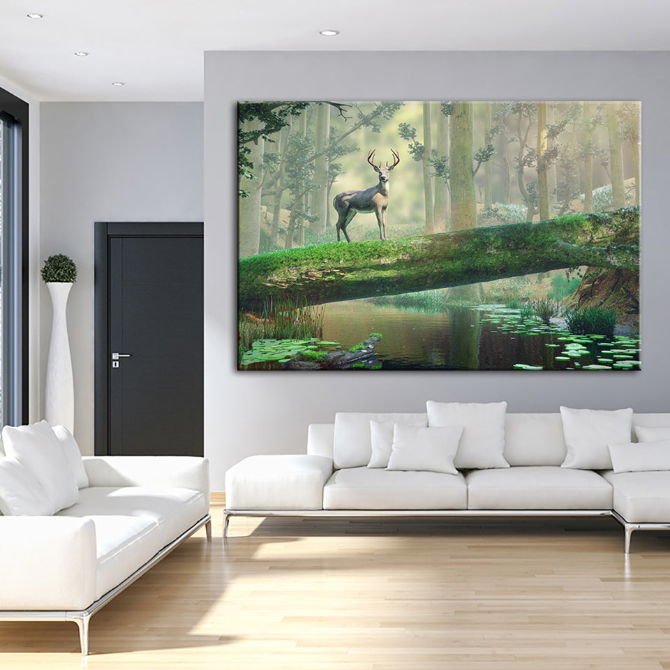 Enchanted Forest Deer - Canvas Wall Art Painting | Bowlift