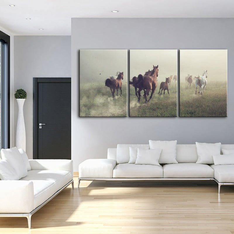 Running Horses-Canvas Wall Art Painting 3 Pieces | Bowlift