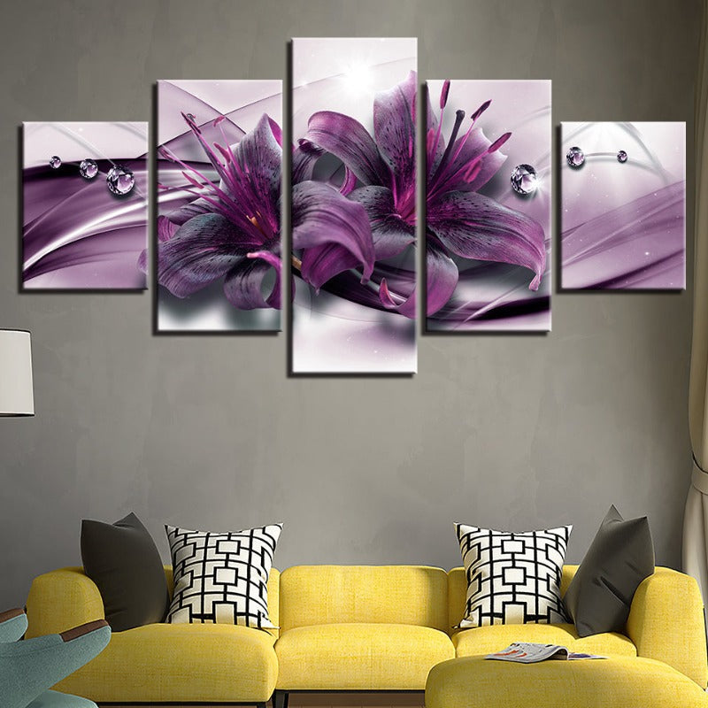 5 Piece Purple Hue Flower - Canvas Wall Art Painting | Bowlift