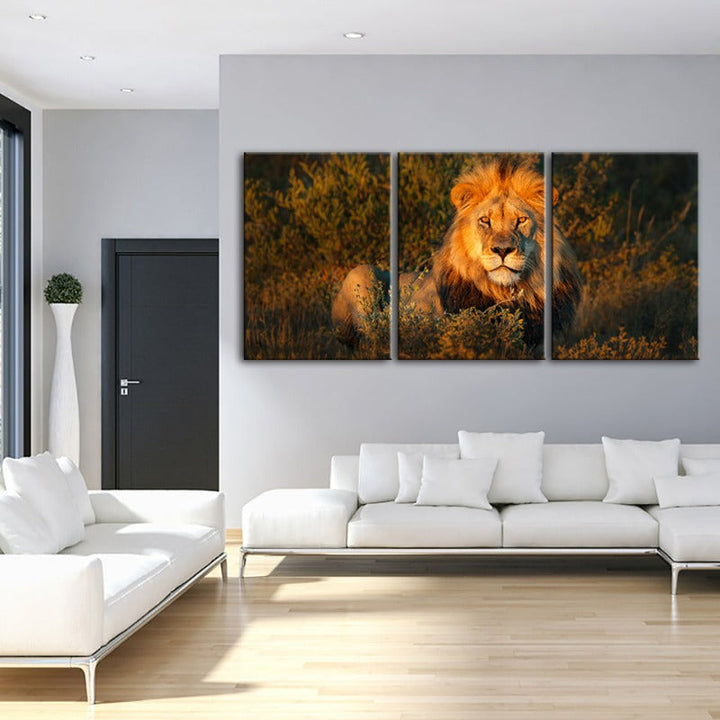 Divine Sunset Lion-Canvas Wall Art Painting 3 Pieces | Bowlift