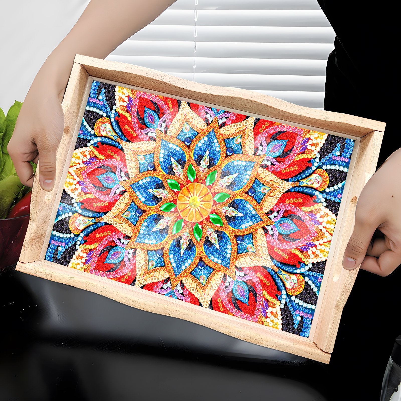 BowLift | DIY Diamond Painting Wooden Tray Food Tray with Handle Living Room Decoration Mandala Wooden Tray Kit