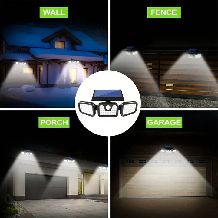 BowLift | Solar LED Floodlight with Motion Sensor – 3-Head Outdoor Security Lighting for Garden, Driveway & Garage