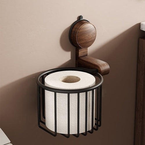 Walnut Wood Toilet Paper Holder – No Drill with Suction Cup | Bowlift