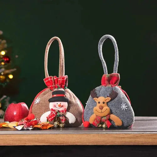 BowLift | Christmas Gift Bags | Reusable Fabric with Drawstring | Santa, Snowman & Reindeer Patterns | 2 Sizes