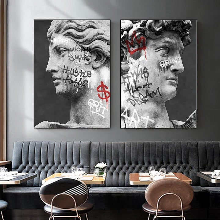 David Head Sculpture Graffiti - Canvas Wall Art Painting | Bowlift