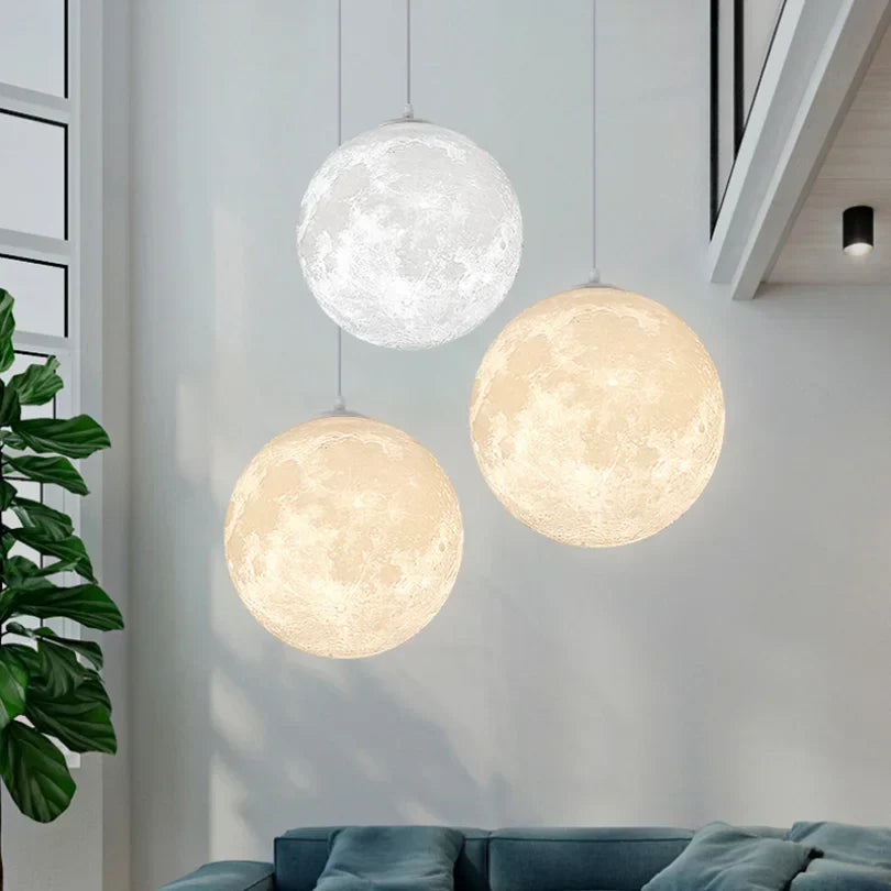 Lunar LED pendant light - Moon design hanging lamp for living room & bedroom | Bowlift
