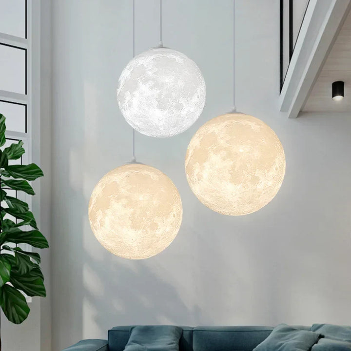 Lunar LED pendant light - Moon design hanging lamp for living room & bedroom | Bowlift