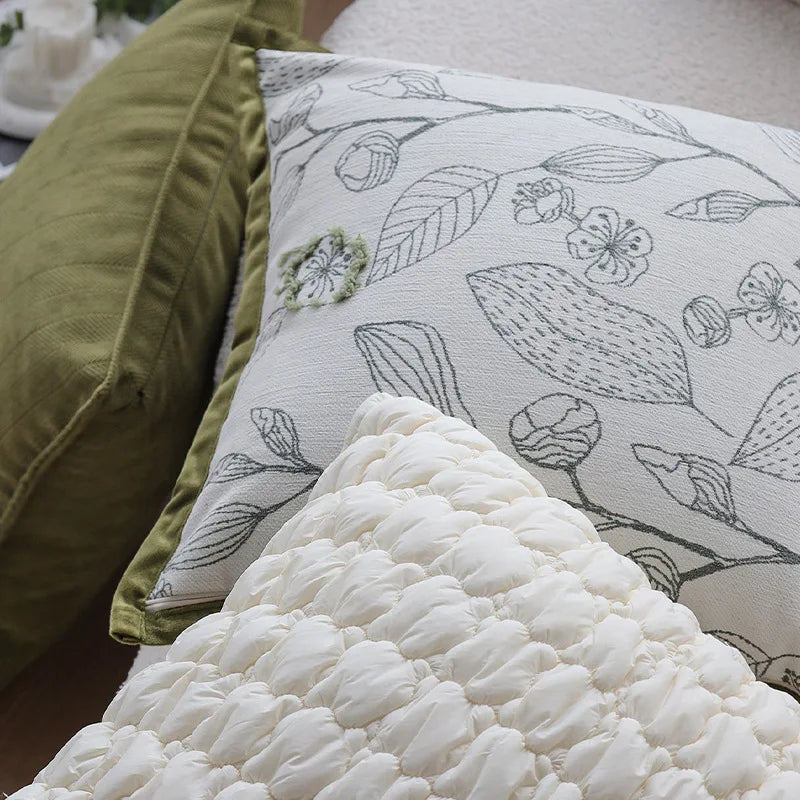BowLift | Light Luxury Cream Green Cushion Cover 45x45cm – Decorative Jacquard Pillowcase