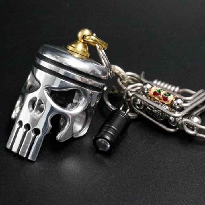 BowLift | Piston art skull keychain [pendant/flashlight/bottle opener]