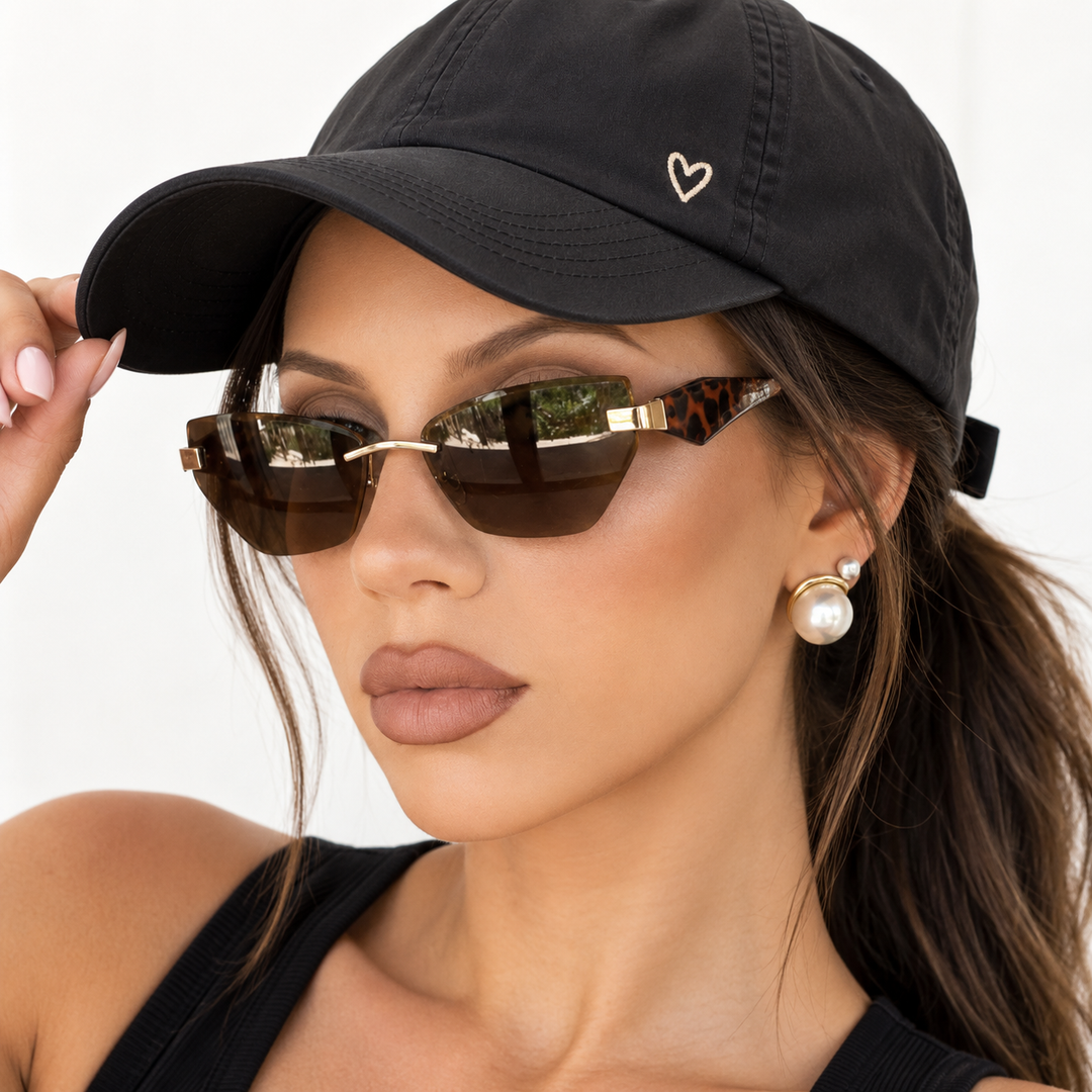 Rimless Geometric Cat-Eye Sunglasses with Sculpted Temples Bowlift
