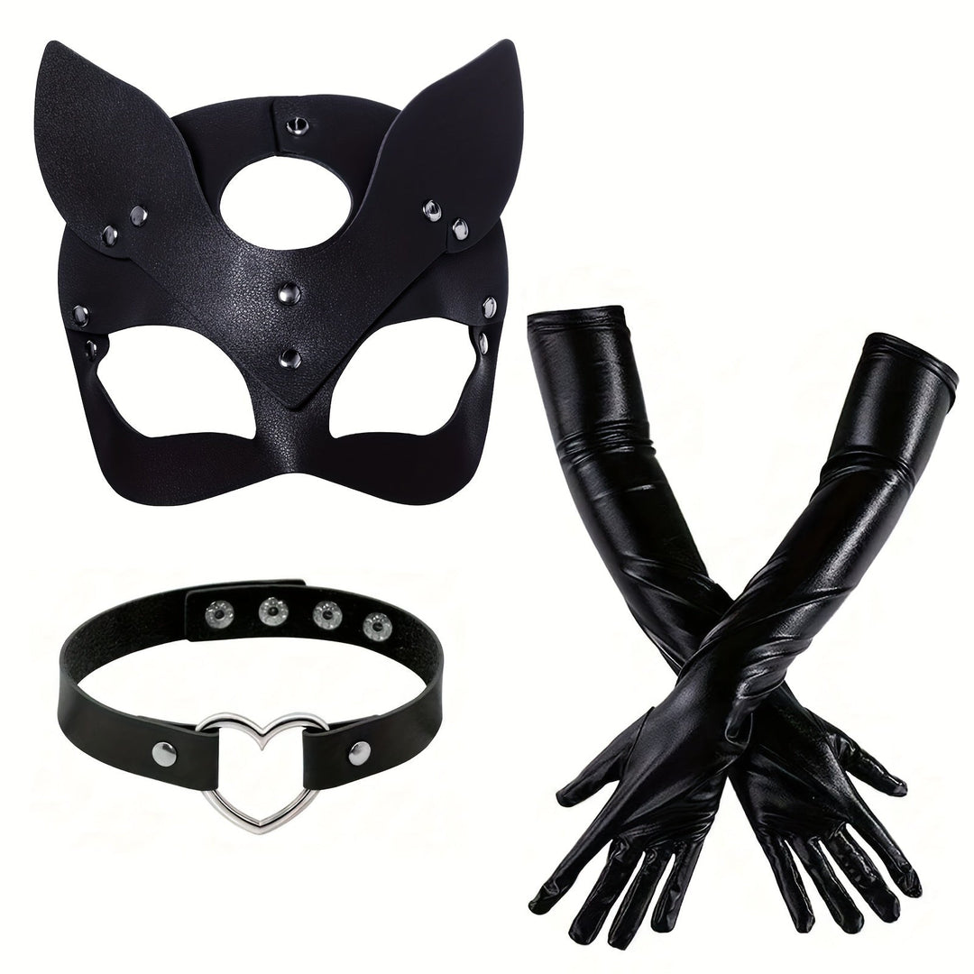 BowLift | Women’s   Faux Leather Halloween Costume Accessories | Cat Mask Gloves
