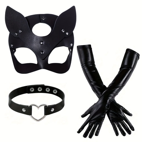 BowLift | Women’s   Faux Leather Halloween Costume Accessories | Cat Mask Gloves