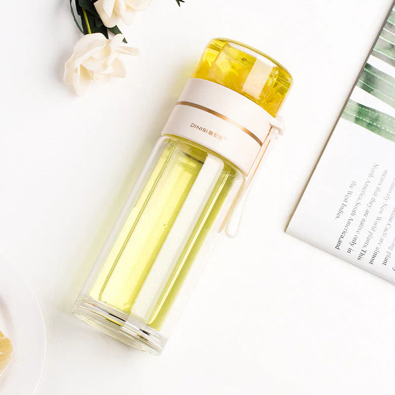 BowLift | Double-walled glass bottle with tea strainer and infuser