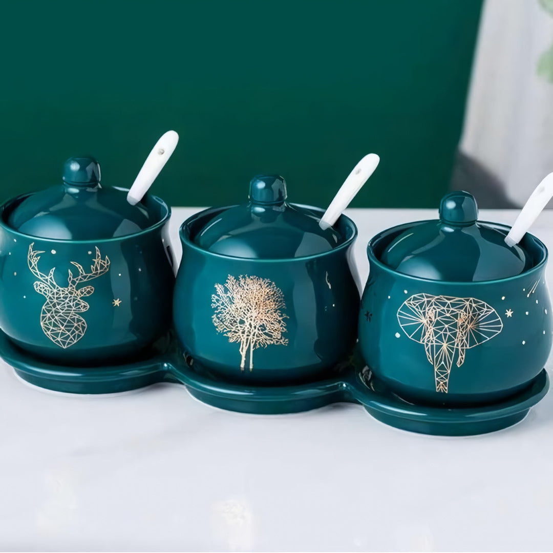 BowLift | Creative Nordic Style Light Luxury Emerald Ceramic Seasoning Jar Set