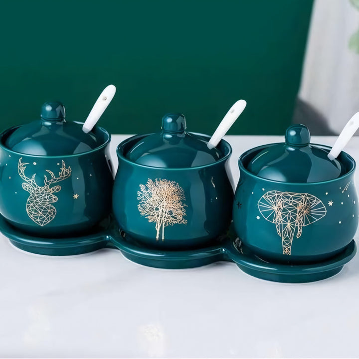 BowLift | Creative Nordic Style Light Luxury Emerald Ceramic Seasoning Jar Set