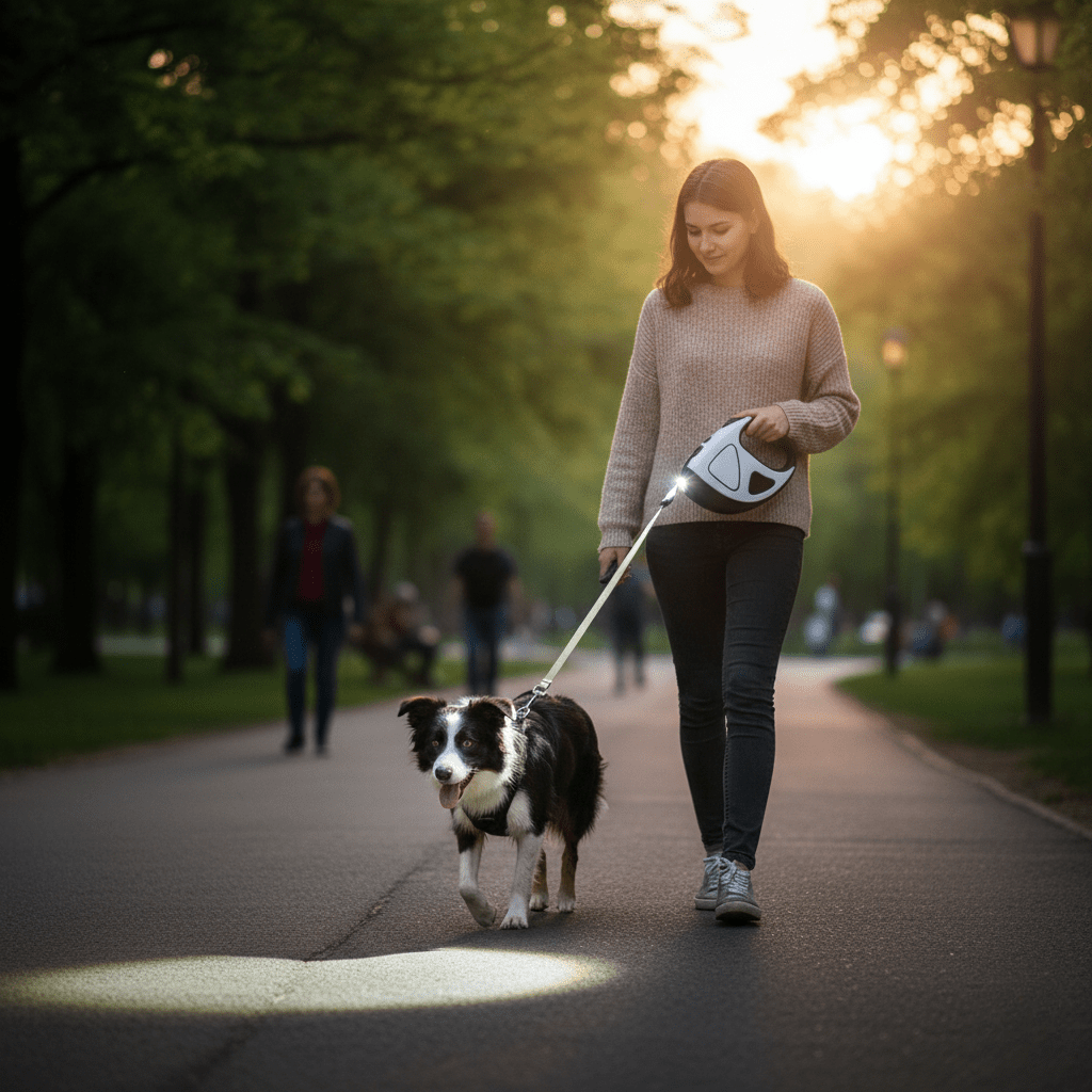 BowLift | BRIGHTLEASH – LED dog leash with reflectors & retraction mechanism for safe walks