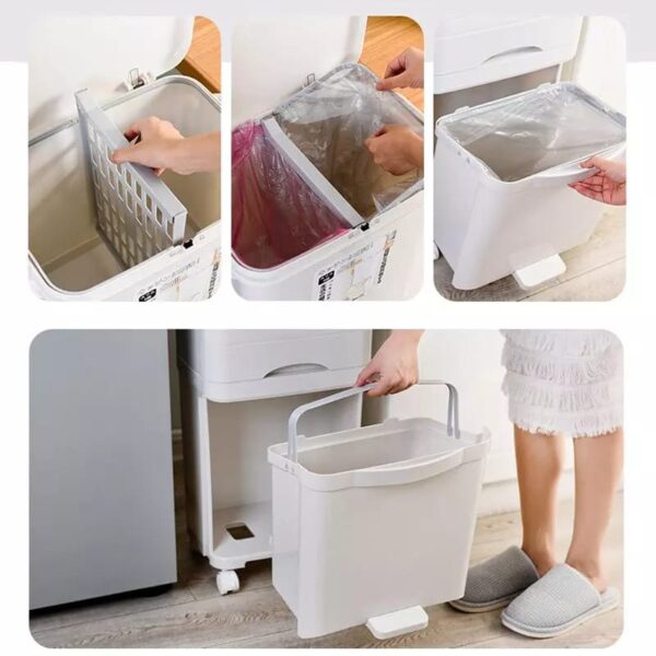 3 Layer Storage Trash Dustbin With Wheels 42L Bowlift