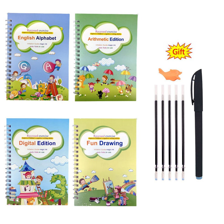 Kids Practice Magic Groove Writing Notebook Auto-Disappears in 10 Minutes Bowlift