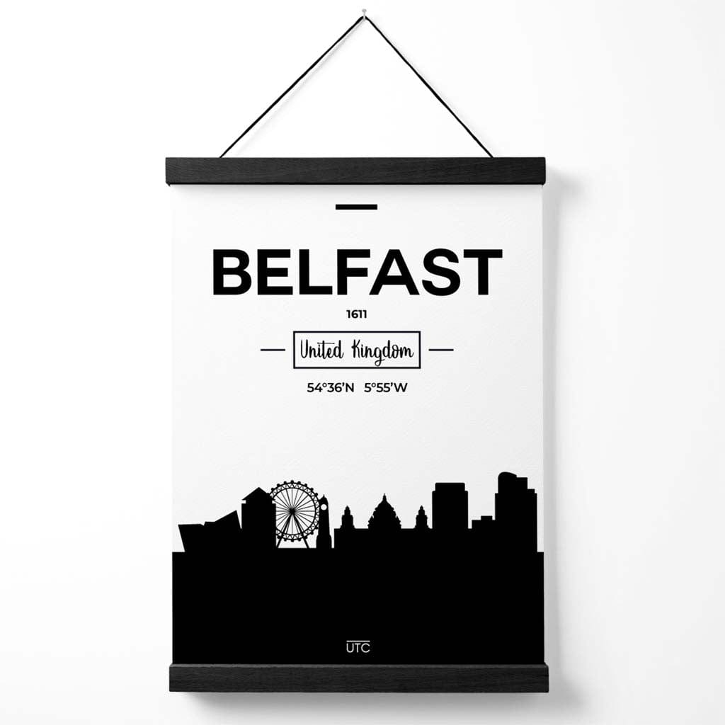 Belfast Black and White City Skyline Poster with Hanger | Bowlift