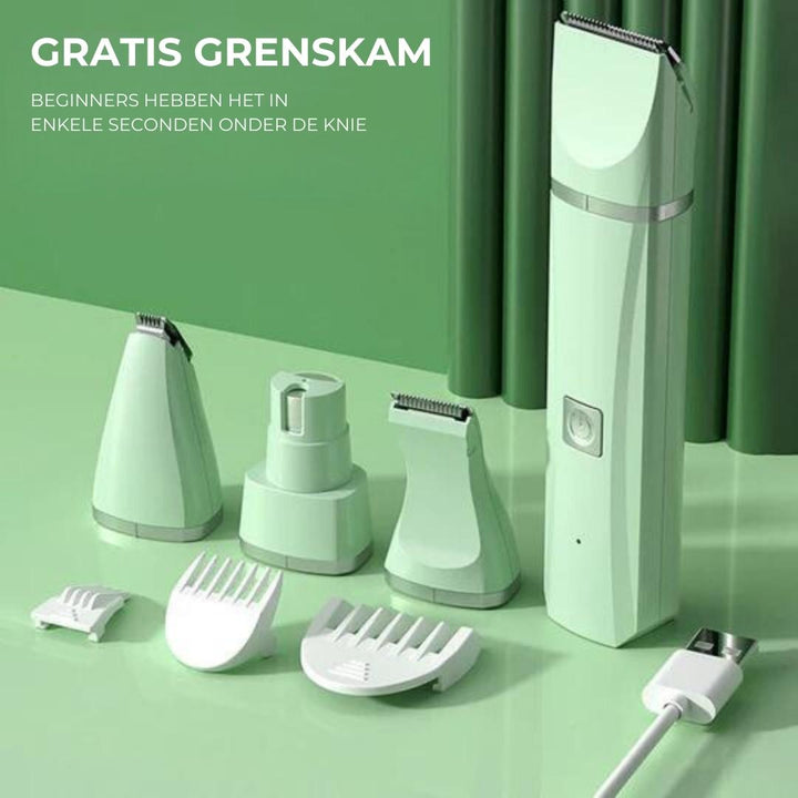 BowLift | Tierpflegegerät Groomilo 4-in-1 | Quiet & Rechargeable | For Fur & Nails | White-Green