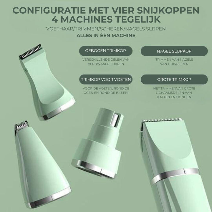 BowLift | Tierpflegegerät Groomilo 4-in-1 | Quiet & Rechargeable | For Fur & Nails | White-Green