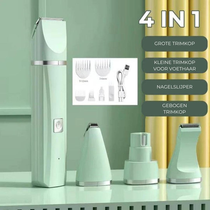 BowLift | Tierpflegegerät Groomilo 4-in-1 | Quiet & Rechargeable | For Fur & Nails | White-Green