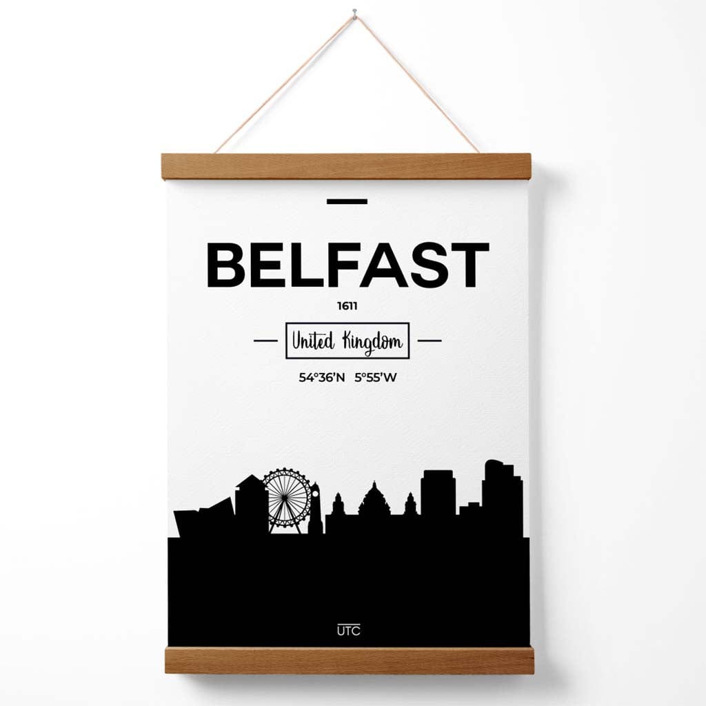 Belfast Black and White City Skyline Poster with Hanger | Bowlift