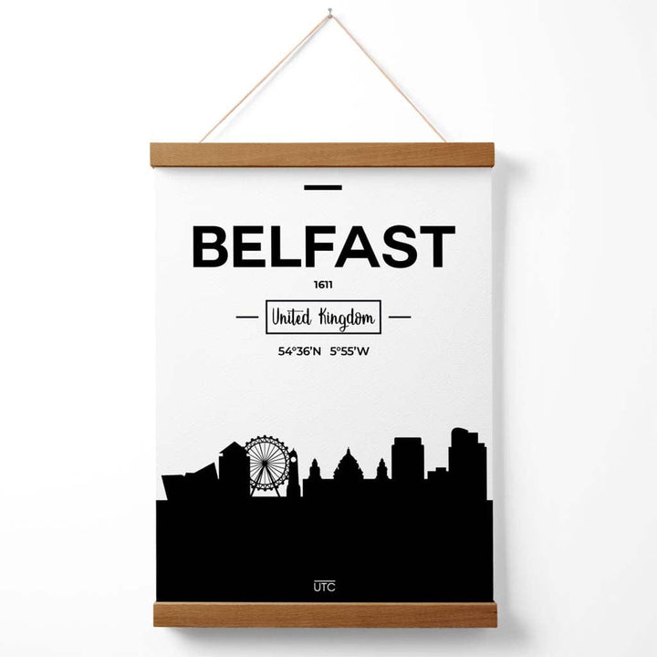 Belfast Black and White City Skyline Poster with Hanger | Bowlift