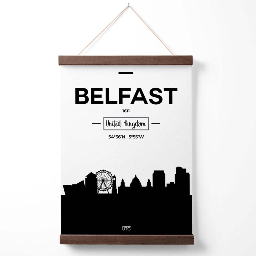 Belfast Black and White City Skyline Poster with Hanger | Bowlift