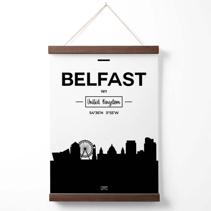 Belfast Black and White City Skyline Poster with Hanger | Bowlift