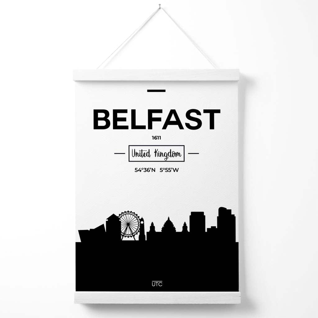 Belfast Black and White City Skyline Poster with Hanger | Bowlift