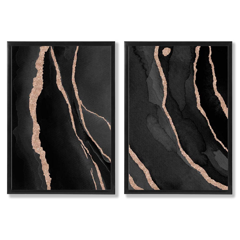 Black and Gold Abstract Framed Set of 2 Art Prints | Bowlift