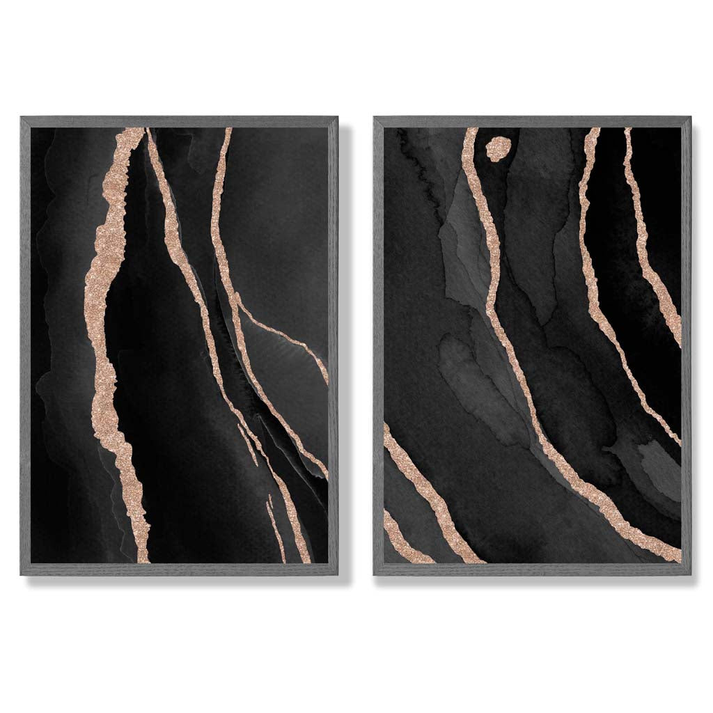 Black and Gold Abstract Framed Set of 2 Art Prints | Bowlift